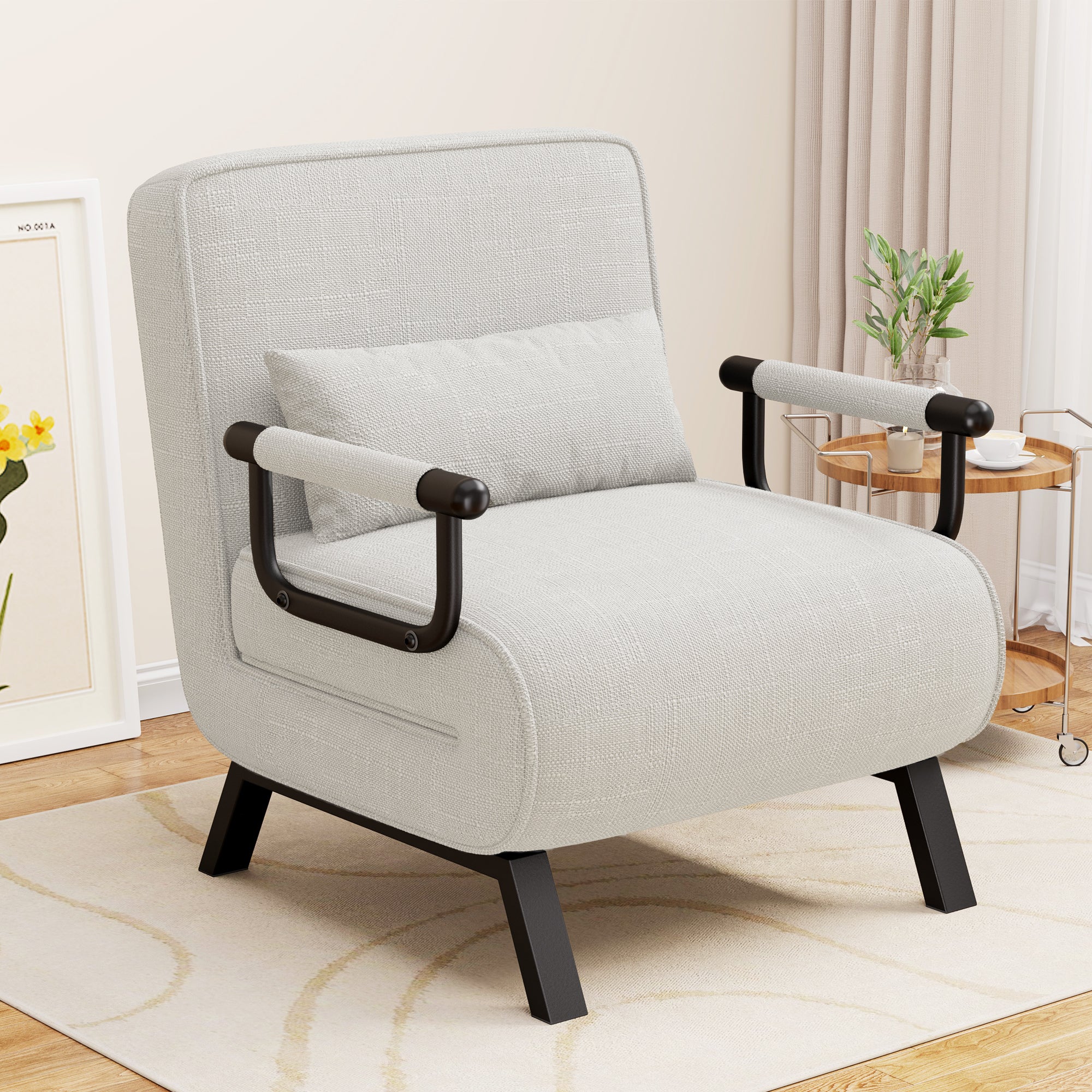 Daluvenix 4 in 1 Convertible Sofa Bed Sleeper Chair with a Pillow, 5 Position Modern Single Person Chaise Lounge Couch , Linen Folding Bed for Living Room Office