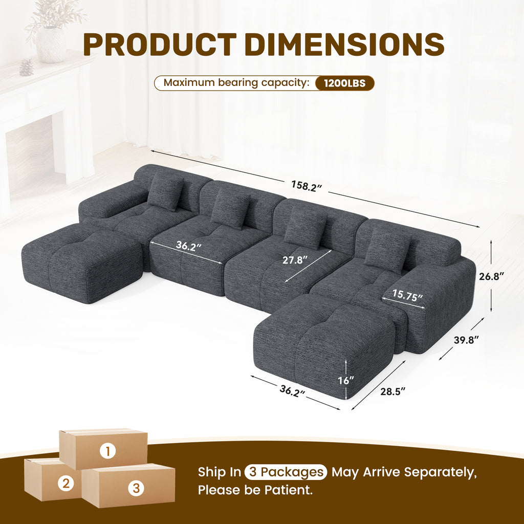 Daluvenix 122" Modern L Shaped Modular Sectional Sofa 4 Seater for Living Room with Deep Seat