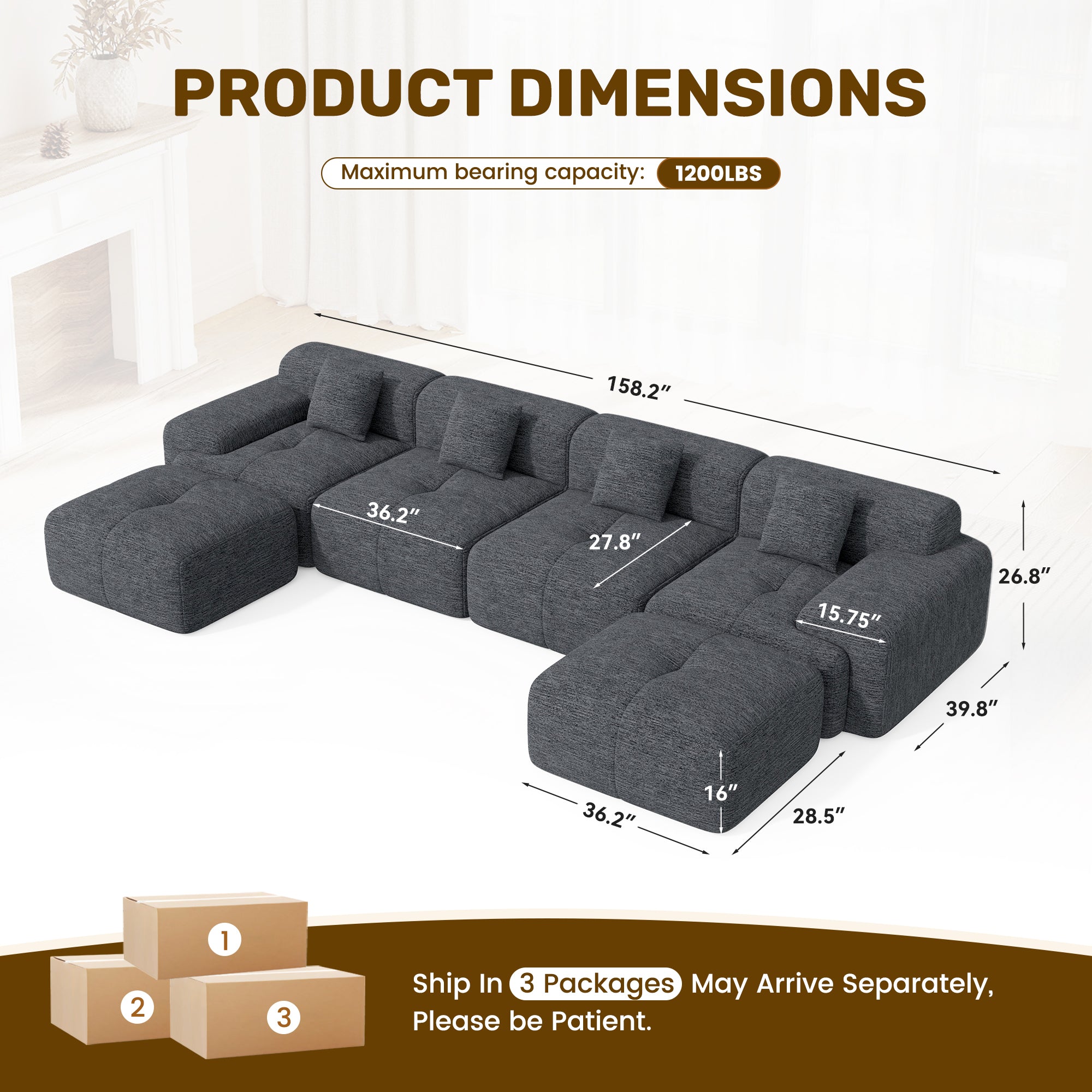 Daluvenix 122" Modern L Shaped Modular Sectional Sofa 4 Seater for Living Room with Deep Seat