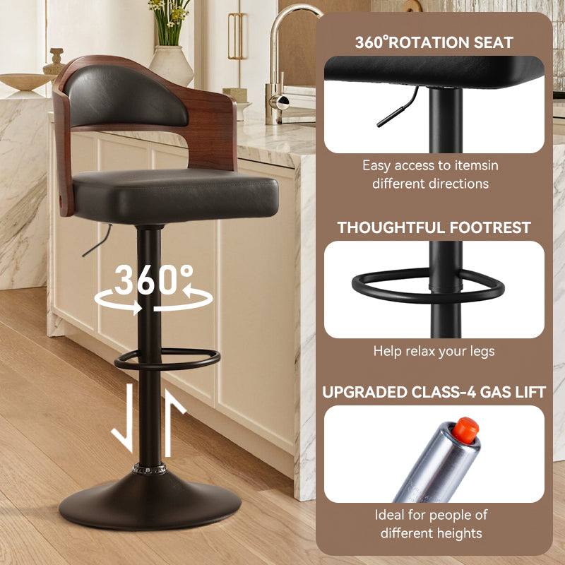 Daluvenix Swivel Bar Stools Set of 2/4, Wooden Kitchen Bar Chairs with Back, PU Leather Counter Height Barstools for Kitchen Island
