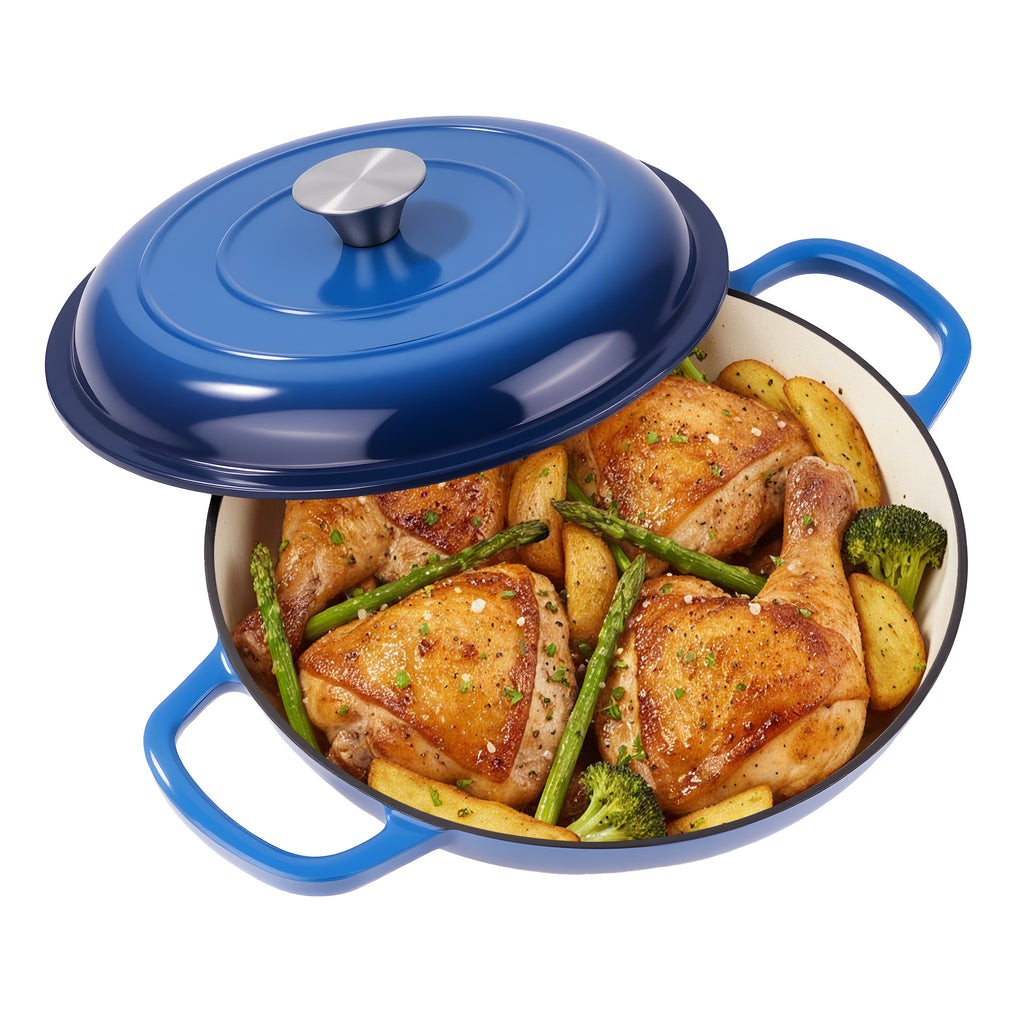 Daluvenix 3 Quart Cast Iron Dutch Oven for Cooking/Stewing – Enameled, Nonstick, Dual Handles, Oven & Stovetop Friendly