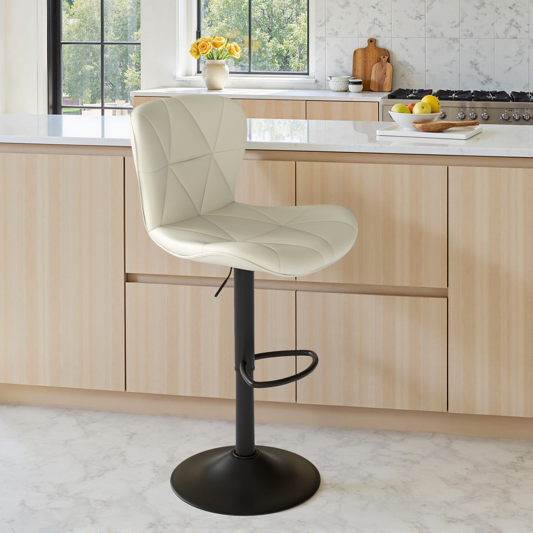 Daluvenix Modern Bar Stools Set of 1/2/3/4, Adjustable Swivel Counter Height Bar Chairs with Back, Faux Leather Upholstered for Kitchen Island