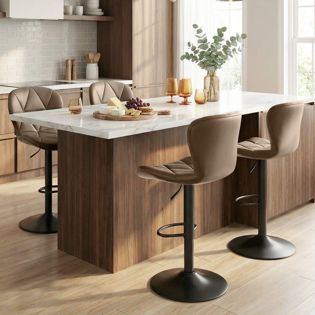 Daluvenix Modern Bar Stools Set of 4, Adjustable Swivel Counter Height Bar Chairs with Back, Faux Leather Upholstered for Kitchen Island