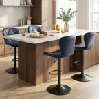 Daluvenix Modern Bar Stools Set of 4, Adjustable Swivel Counter Height Bar Chairs with Back, Faux Leather Upholstered for Kitchen Island