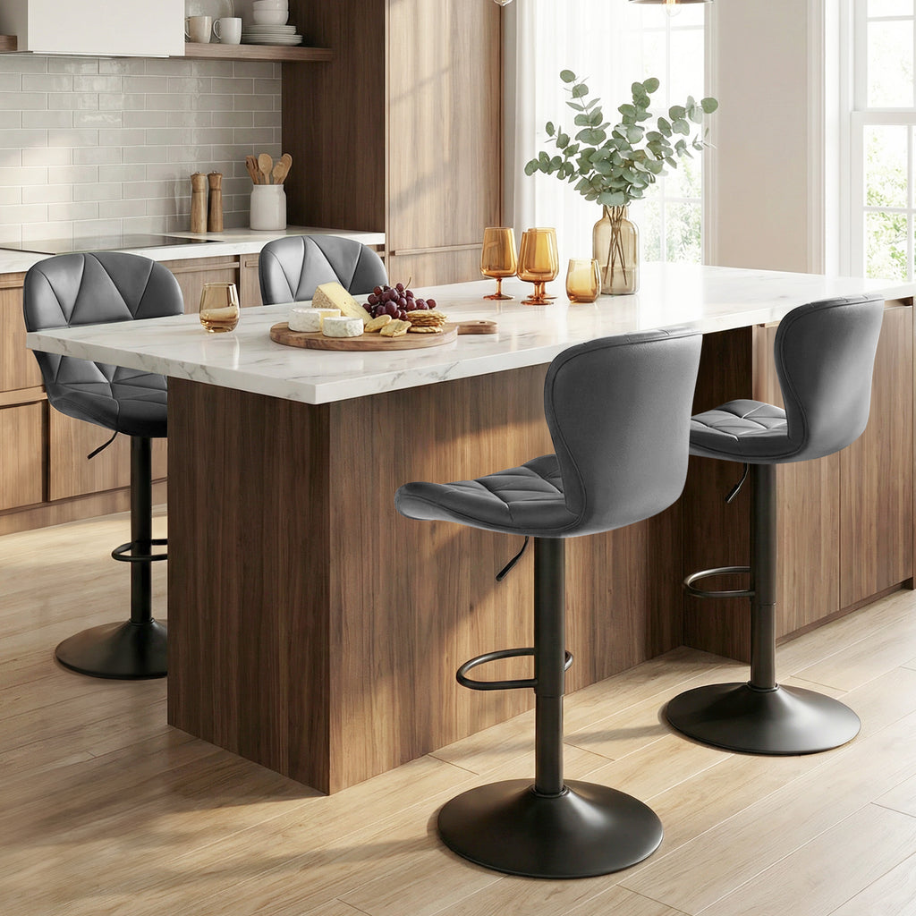 Daluvenix Modern Bar Stools Set of 4, Adjustable Swivel Counter Height Bar Chairs with Back, Faux Leather Upholstered for Kitchen Island