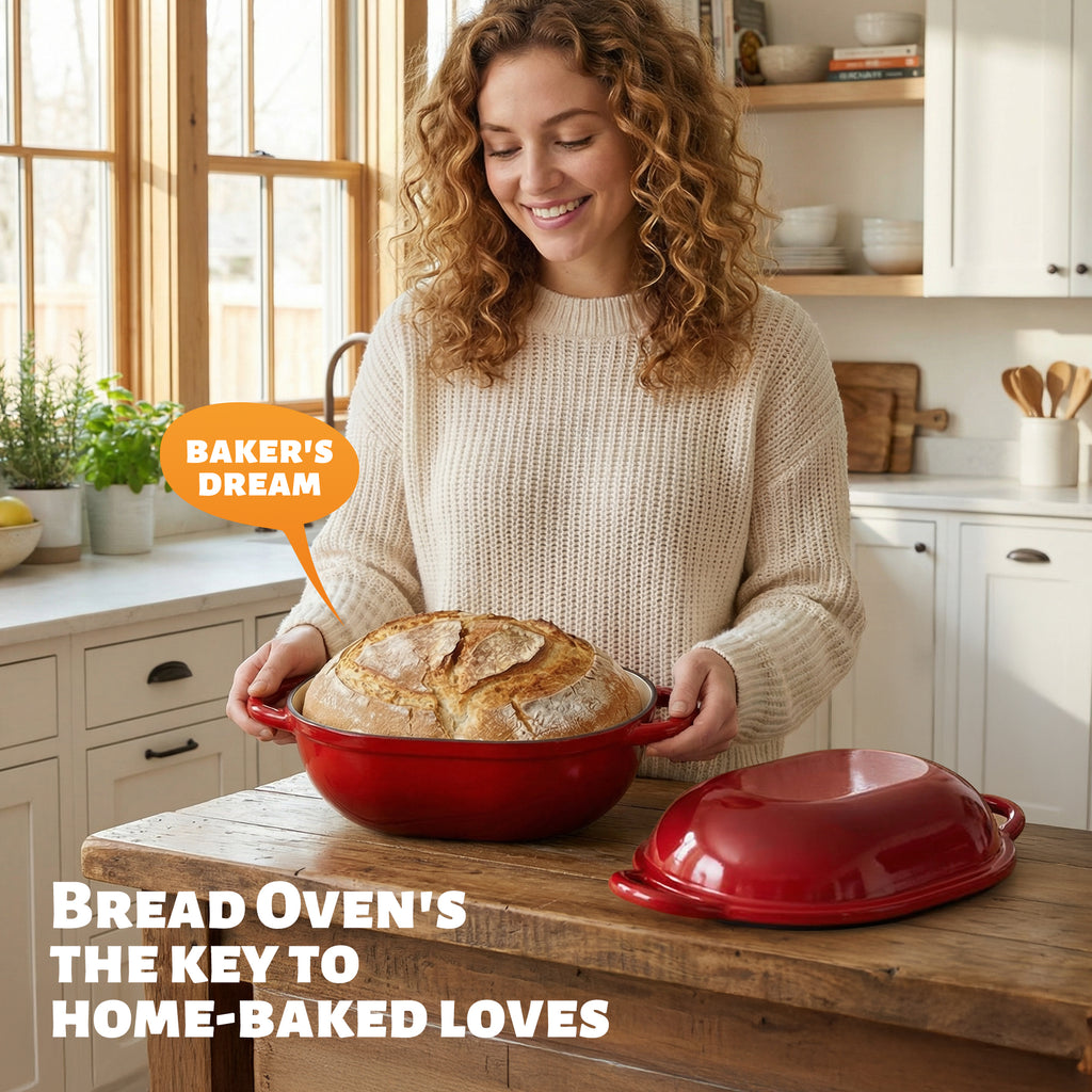 Daluvenix 2qt Dutch Oven for Bread Baking, Enameled Cast Iron Bread Oven with Lid, Non Stick
