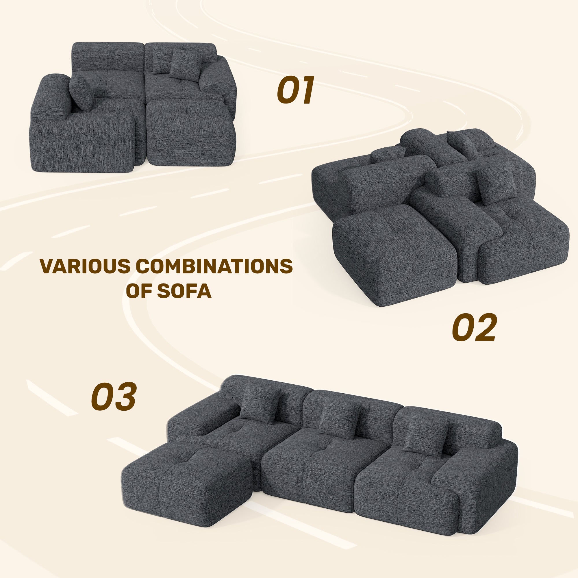 Daluvenix 122" Modern L Shaped Modular Sectional Sofa 4 Seater for Living Room with Deep Seat