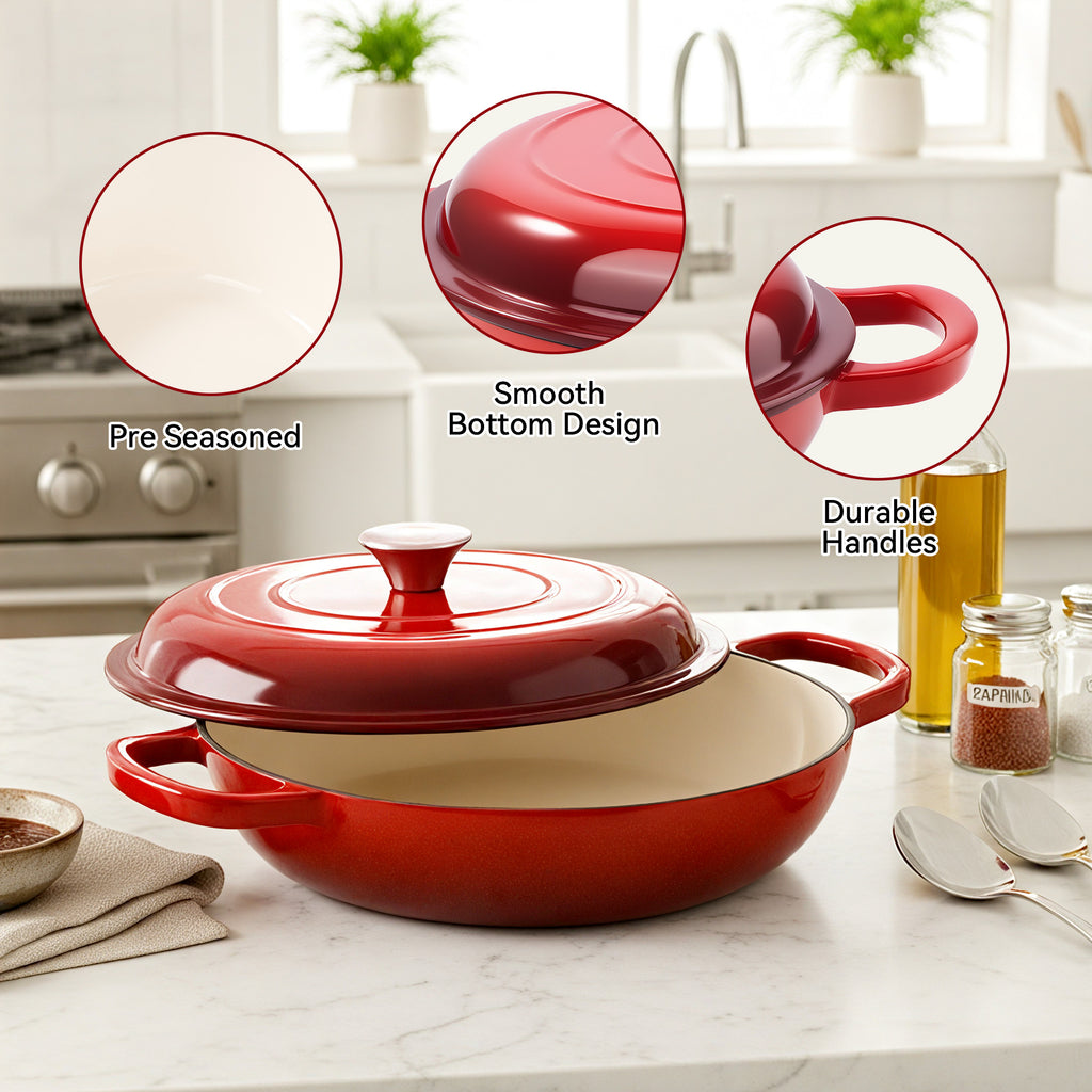 Daluvenix 3 Quart Cast Iron Dutch Oven for Cooking/Stewing – Enameled, Nonstick, Dual Handles, Oven & Stovetop Friendly