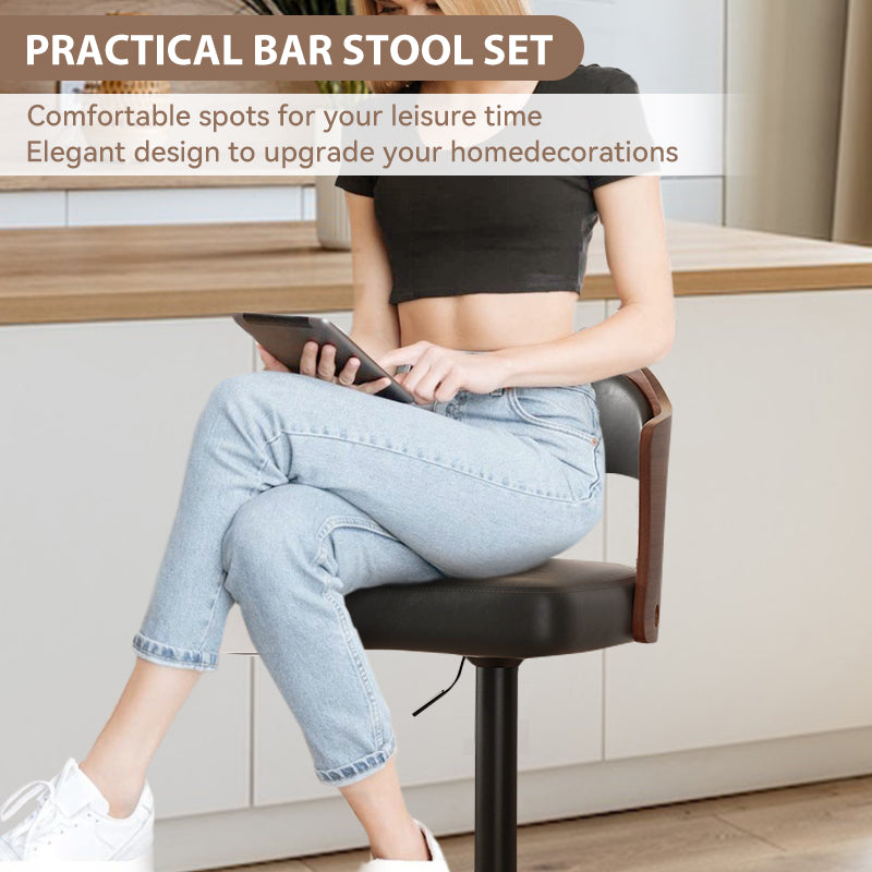 Daluvenix Swivel Bar Stools Set of 2/4, Wooden Kitchen Bar Chairs with Back, PU Leather Counter Height Barstools for Kitchen Island