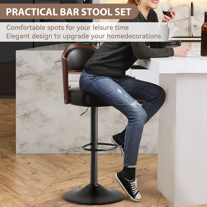 Daluvenix Swivel Bar Stools Set of 2/4, Wooden Kitchen Bar Chairs with Back, PU Leather Counter Height Barstools for Kitchen Island