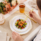 Daluvenix 100 Pcs Gold Plastic Plates for 50 Guests, White and Gold / Rose Gold Disposable Plates, Vintage Disposable Dinnerware for Party, Wedding and Graduation