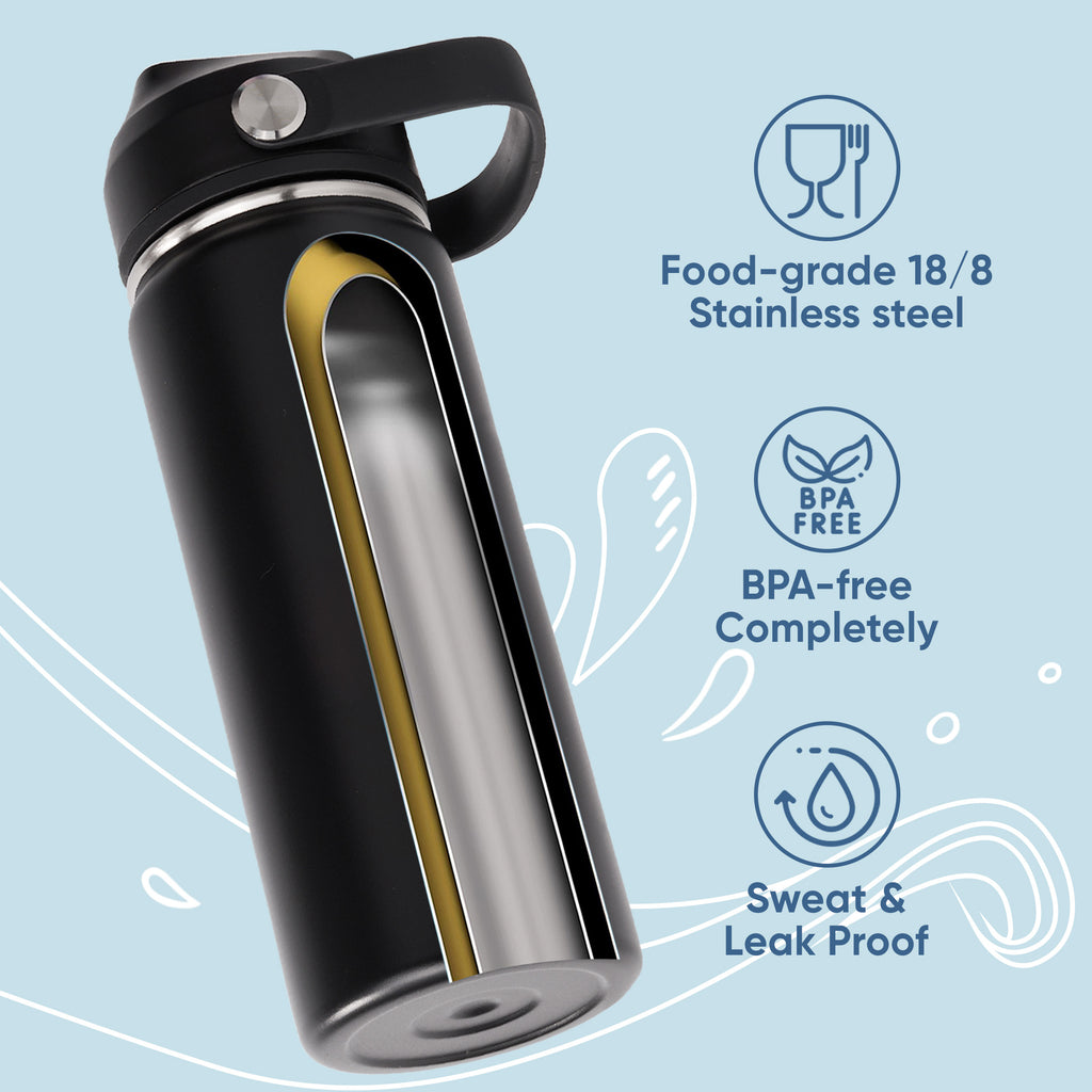 Daluvenix Stainless Steel Water Bottle with Straw Lid, 18oz / 24oz Vacuum Insulated Water Bottles for Sports, Travel