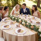 Daluvenix 350 Pcs Gold Plastic Dinnerware Set for 50 Guests, Disposable Dinnerware Sets Include 100 Sliver Rim Plastic Plates, 50 Silverwares, 50 Cups, and 50 Napkins for Party, Wedding, Holidays