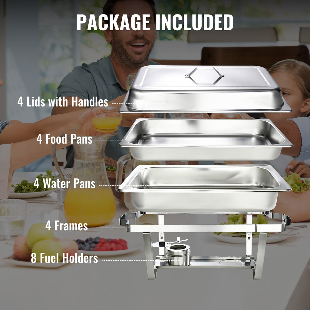 Daluvenix 4 Pack Chafing Dish Full Set 8QT Stainless Steel Rectangular Catering Chafer