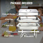 Daluvenix 4 Pack Chafing Dish Full Set 8QT Stainless Steel Rectangular Catering Chafer