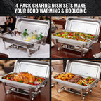 Daluvenix 4 Pack Chafing Dish Full Set 8QT Stainless Steel Rectangular Catering Chafer
