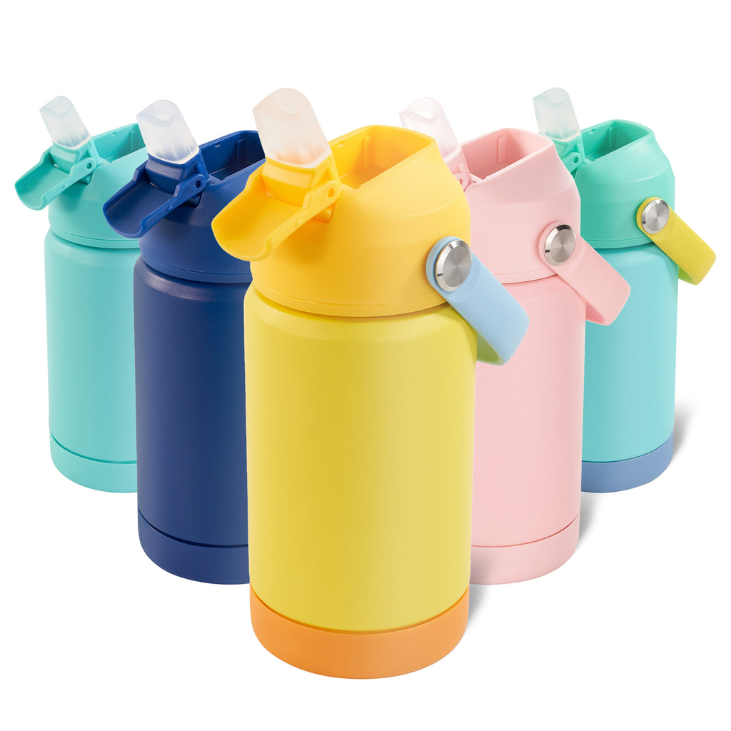 Daluvenix Kids Water Bottle with Straw Lid 12oz，Leakproof toddler Water Bottle for School, Insulated Stainless Steel Water Bottles for Kids BPA Free