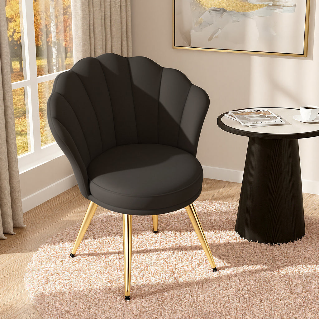 Daluvenix Velvet Accent Chair with Gold Metal Legs, Shell Design Vanity Makeup Chair for Living room, Modern Upholstered Guest Chair