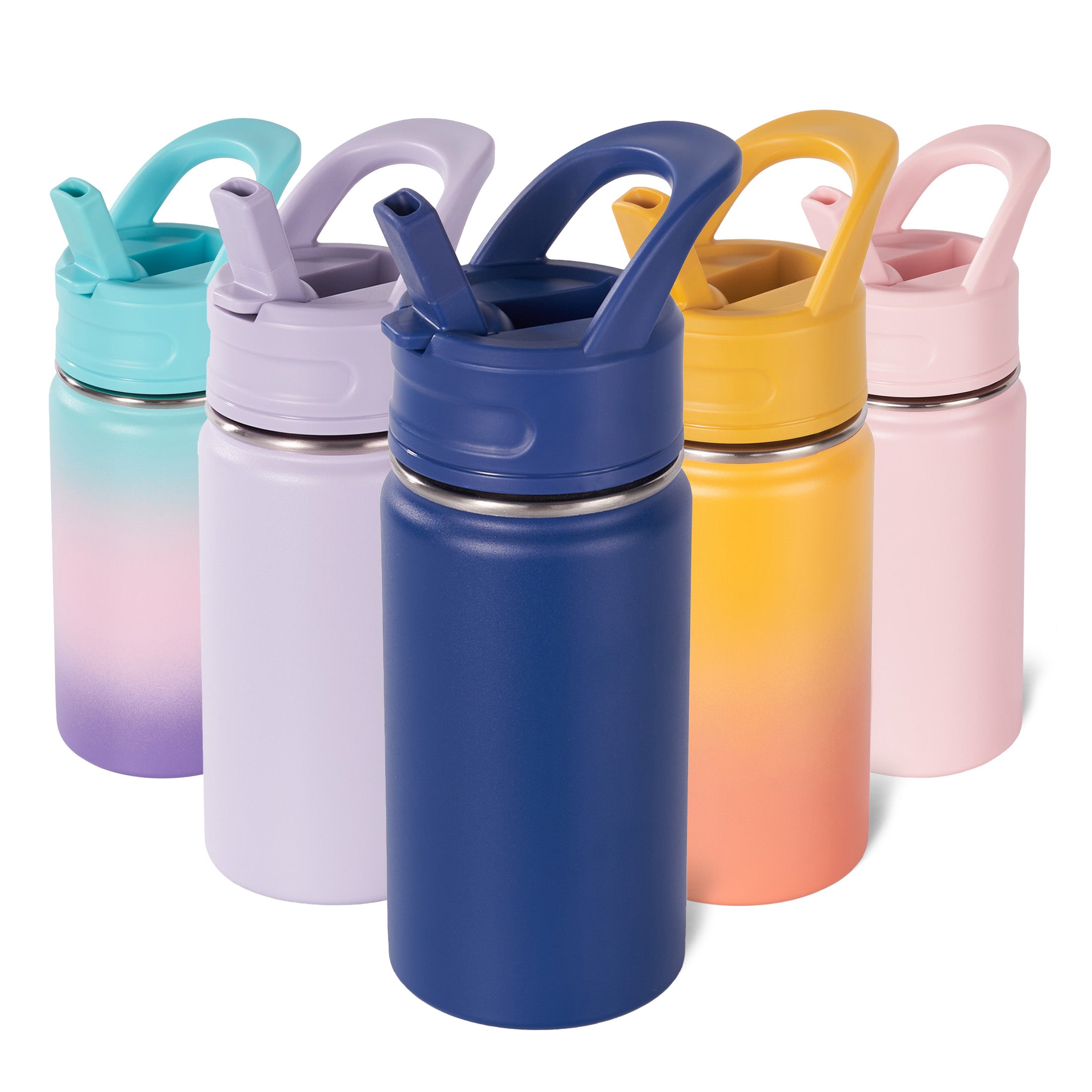 Daluvenix 12oz Insulated Kids Water Bottle with Straw and Carry Handle, Leak-Proof BPA-Free Stainless Steel Bottle