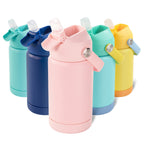 Daluvenix Kids Water Bottle with Straw Lid 12oz，Leakproof toddler Water Bottle for School, Insulated Stainless Steel Water Bottles for Kids BPA Free