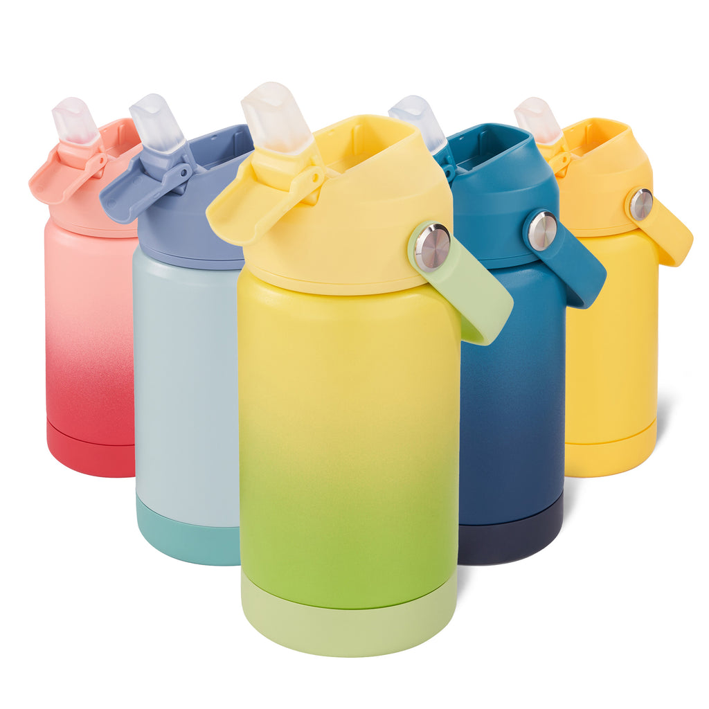 Daluvenix Kids Water Bottle with Straw Lid 12oz，Leakproof toddler Water Bottle for School, Insulated Stainless Steel Water Bottles for Kids BPA Free