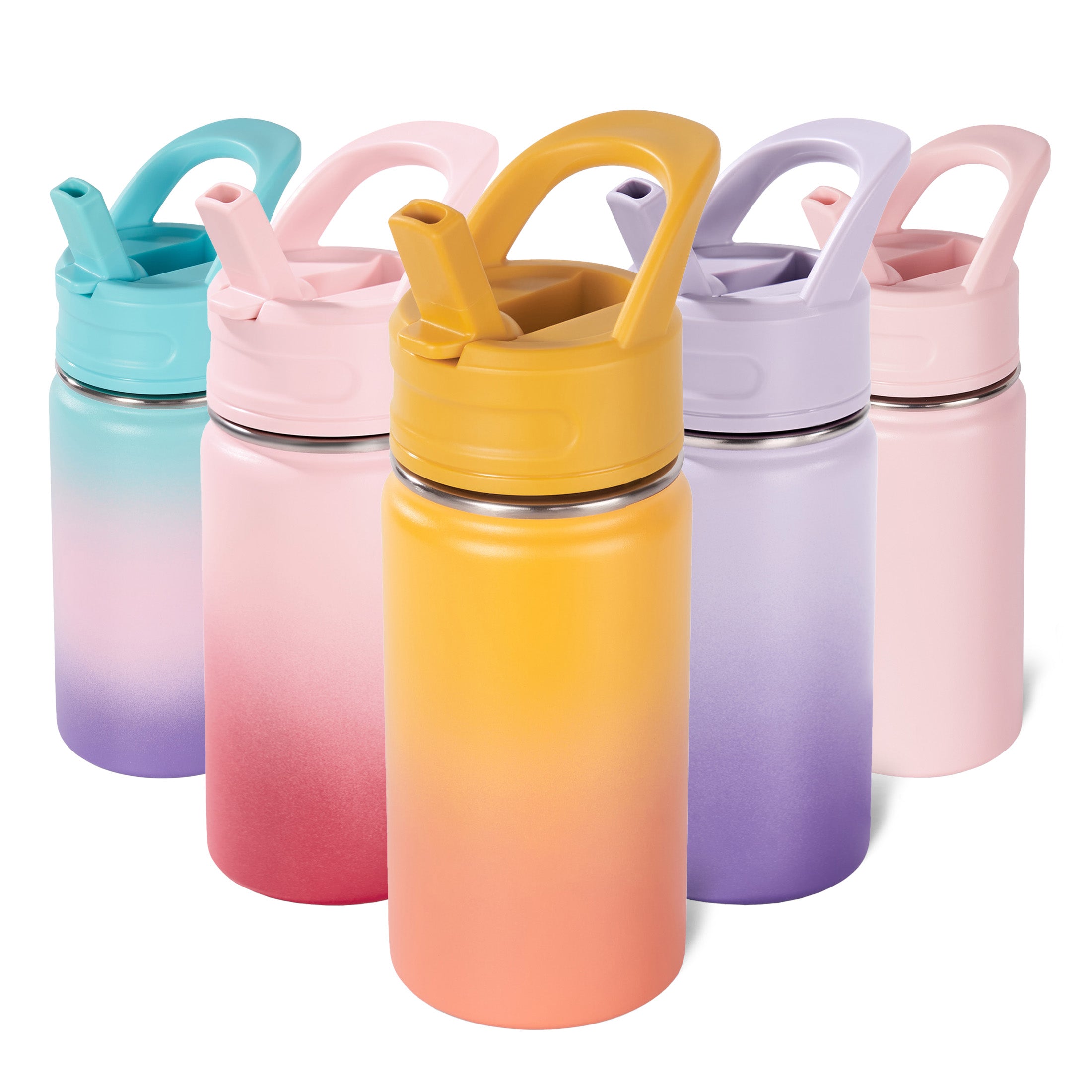 Daluvenix 12oz Insulated Kids Water Bottle with Straw and Carry Handle, Leak-Proof BPA-Free Stainless Steel Bottle