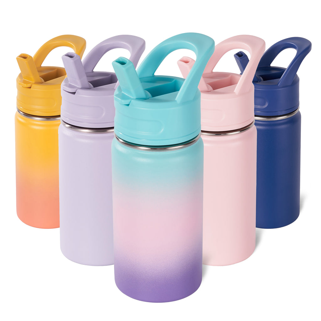 Daluvenix 12oz Insulated Kids Water Bottle with Straw and Carry Handle, Leak-Proof BPA-Free Stainless Steel Bottle