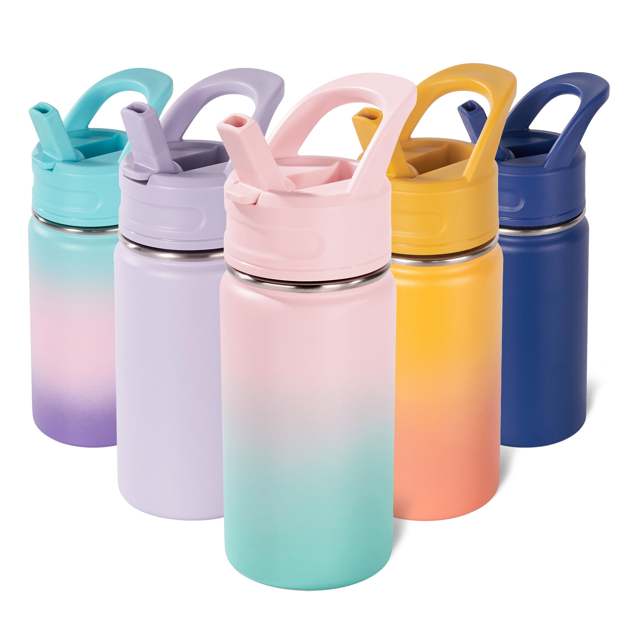 Daluvenix 12oz Insulated Kids Water Bottle with Straw and Carry Handle, Leak-Proof BPA-Free Stainless Steel Bottle