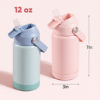 Daluvenix Kids Water Bottle with Straw Lid 12oz，Leakproof toddler Water Bottle for School, Insulated Stainless Steel Water Bottles for Kids BPA Free
