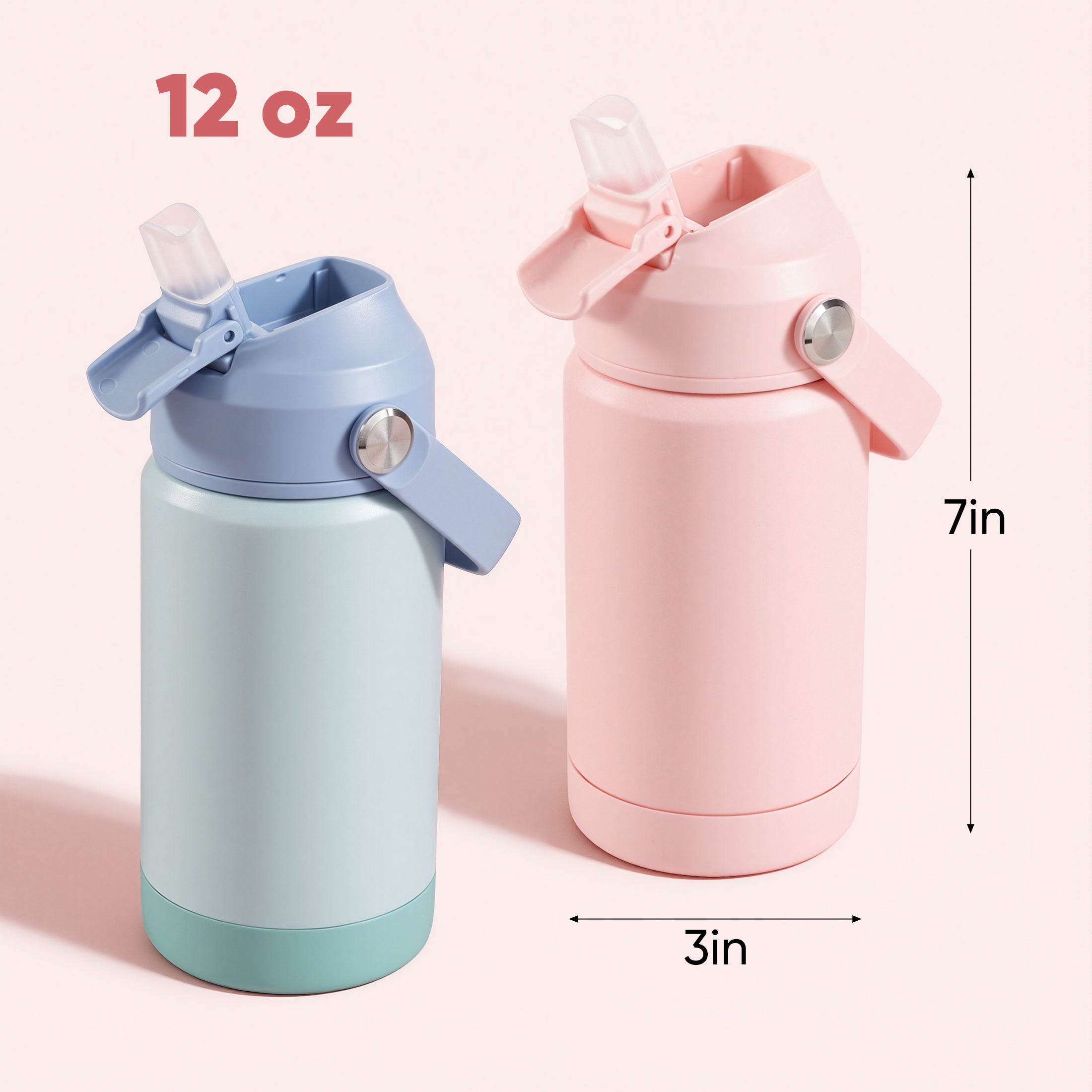 Daluvenix Kids Water Bottle with Straw Lid 12oz，Leakproof toddler Water Bottle for School, Insulated Stainless Steel Water Bottles for Kids BPA Free