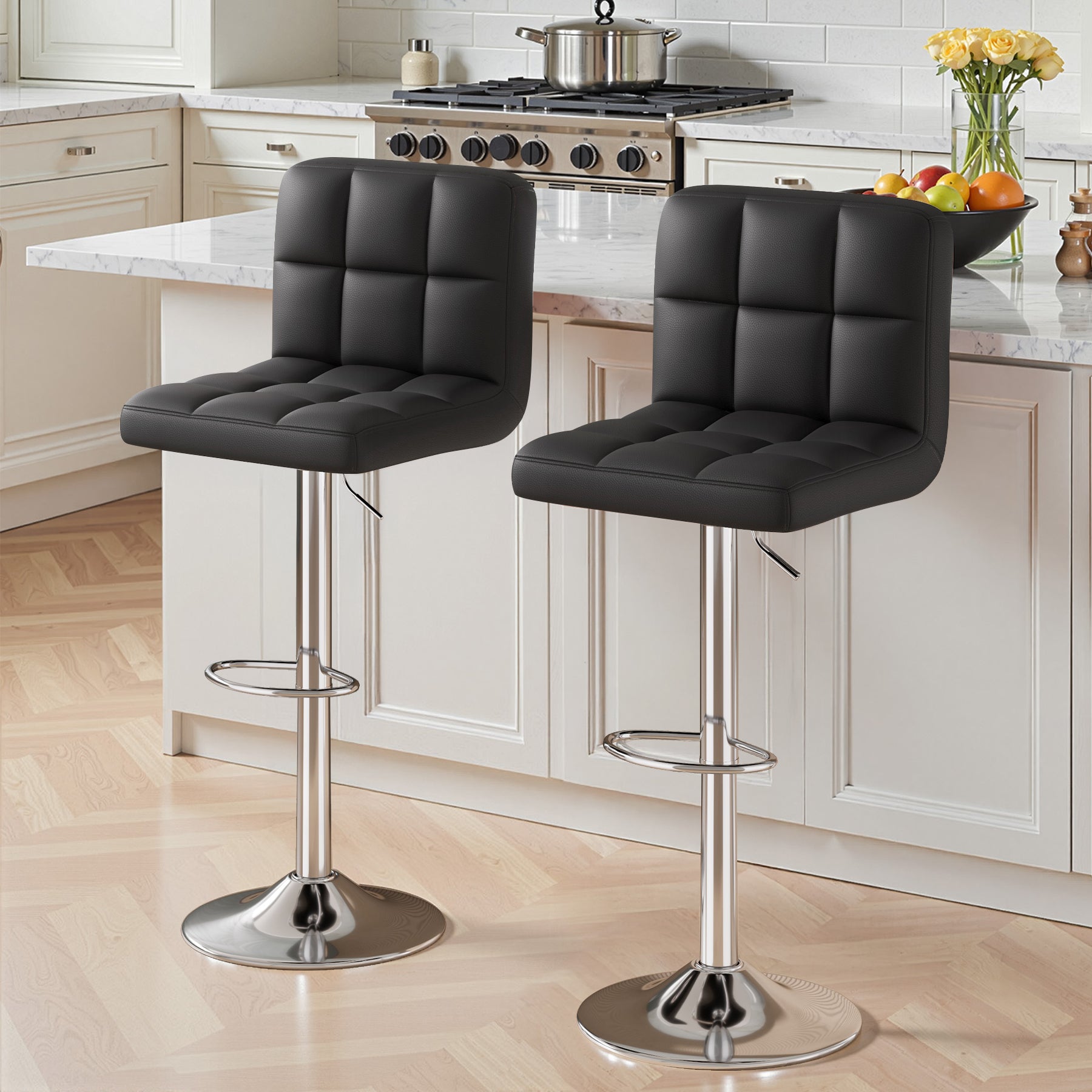 Daluvenix Swivel Bar stools set of 2 Modern PU Leather Barstools with Midback