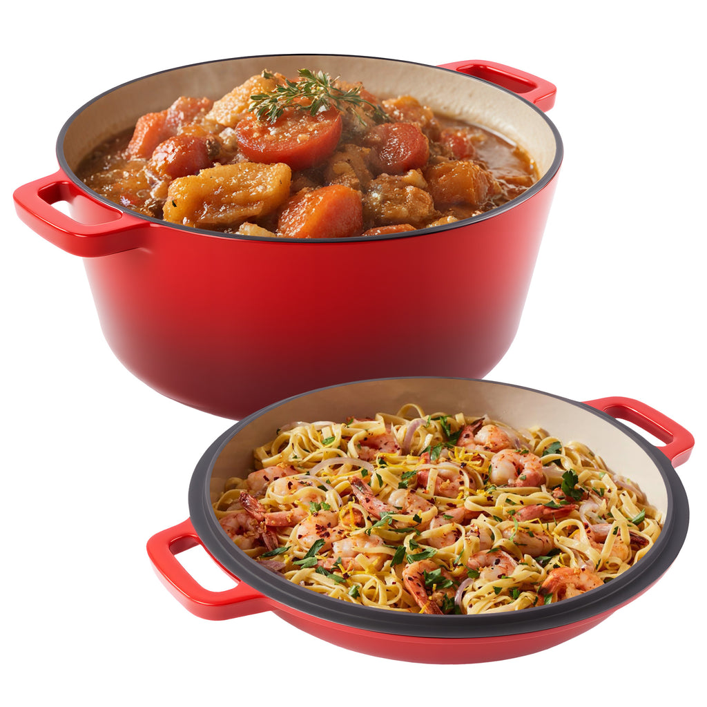 Daluvenix 2 in 1 Cast Iron Dutch Oven Pot with Skillet Lid, 6+2qt Pre-Seasoned Multipurpose Cookware for baking, braising, and stewing