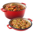 Daluvenix 2 in 1 Cast Iron Dutch Oven Pot with Skillet Lid, 6+2qt Pre-Seasoned Multipurpose Cookware for baking, braising, and stewing