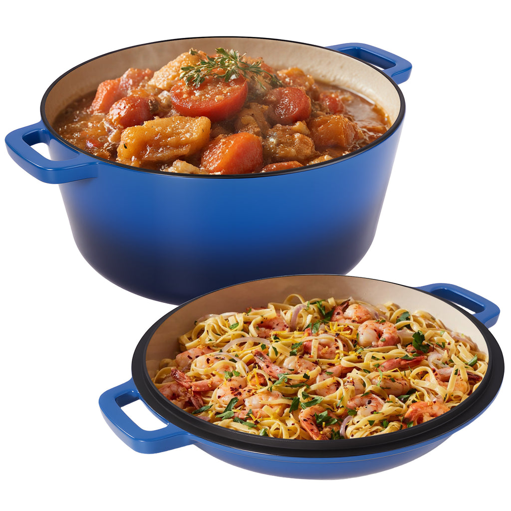Daluvenix 2 in 1 Cast Iron Dutch Oven Pot with Skillet Lid, 6+2qt Pre-Seasoned Multipurpose Cookware for baking, braising, and stewing