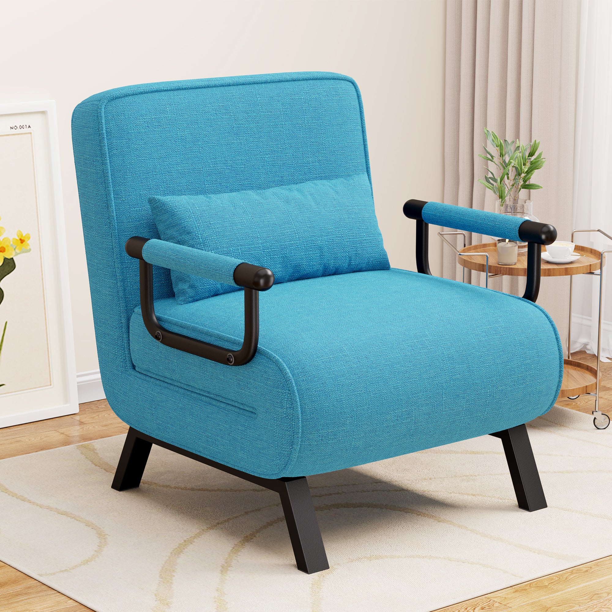 Daluvenix 4 in 1 Convertible Sofa Bed Sleeper Chair with a Pillow, 5 Position Modern Single Person Chaise Lounge Couch , Linen Folding Bed for Living Room Office