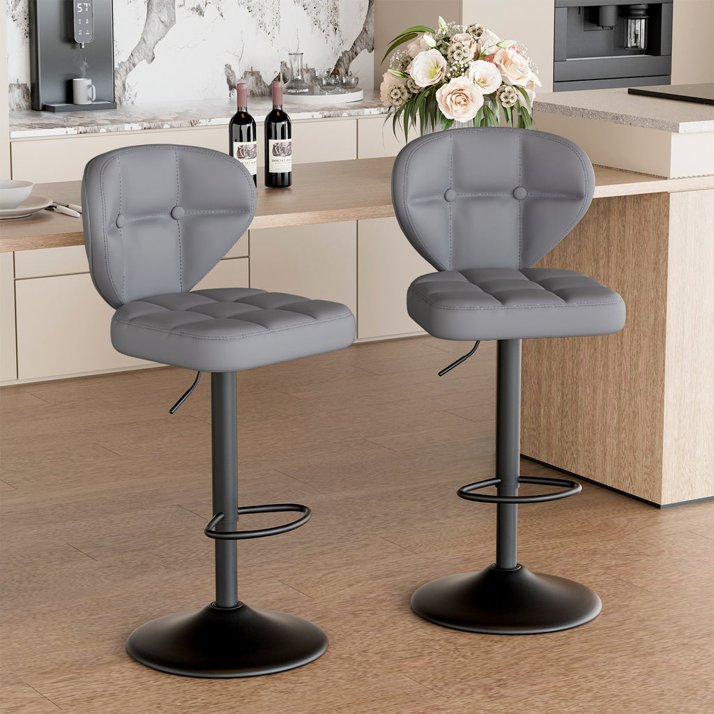 Daluvenix Adjustable Swivel Bar Stools Set of 2 with Backrest, Mid-Century PU Leather Upholstered Bar Chairs for Kitchen Island, 21.65"-31.5" Seat Height