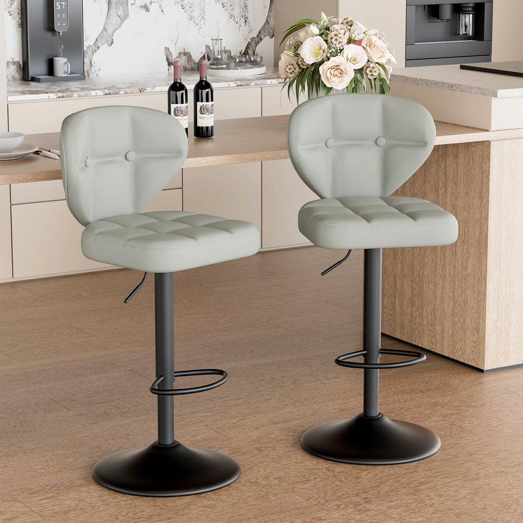 Daluvenix Adjustable Swivel Bar Stools Set of 2 with Backrest, Mid-Century PU Leather Upholstered Bar Chairs for Kitchen Island, 21.65"-31.5" Seat Height