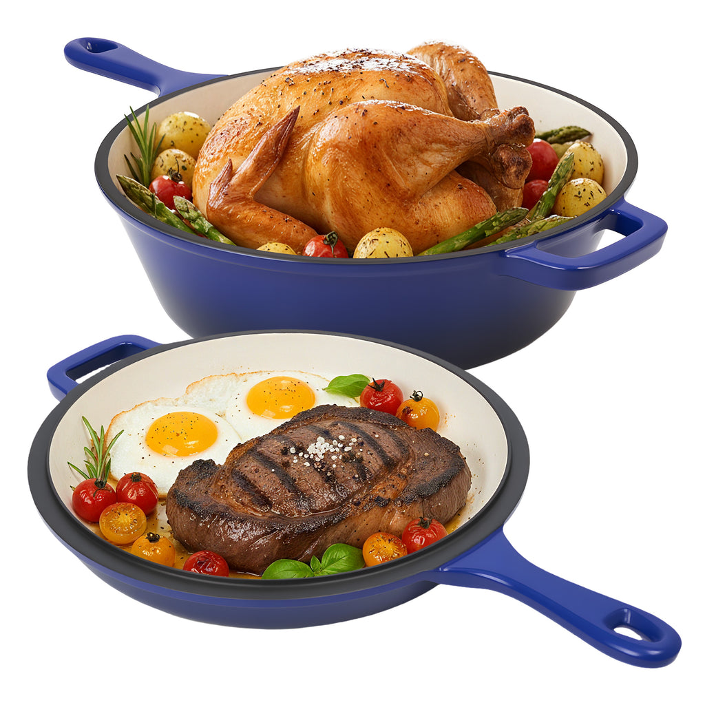 Daluvenix 2 in 1 Cast Iron Dutch Oven Pot with Skillet Lid 3+1.5qt Enamel Dutch Oven Dual Handle