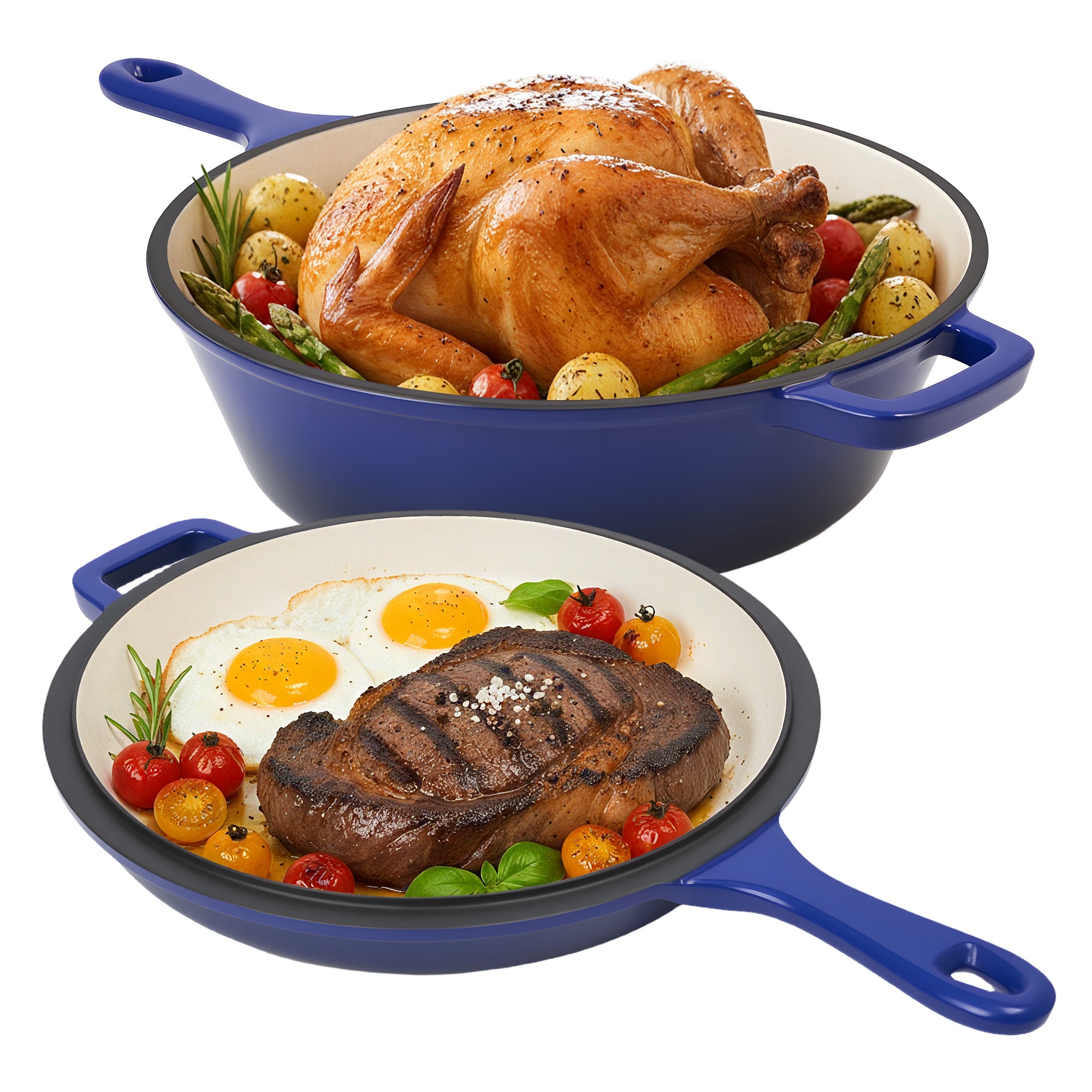 Daluvenix 2 in 1 Cast Iron Dutch Oven Pot with Skillet Lid 3+1.5qt Enamel Dutch Oven Dual Handle