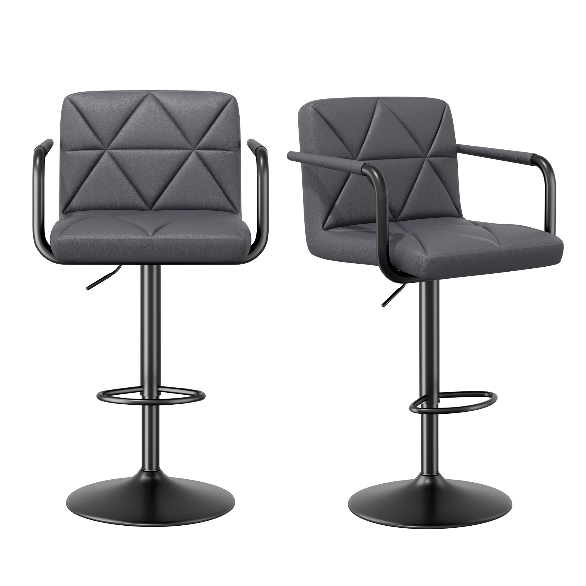 Daluvenix Bar Stools Set of 2 Black PU Leather Adjustable Swivel Barstools