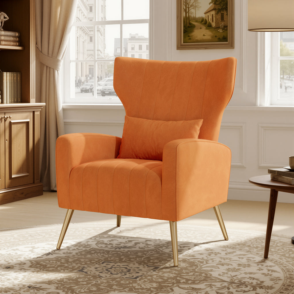 Daluvenix Velvet Accent Chair for Living Room, Modern Arm Chair with Pillow, Single Sofa Lounge Chair for Bedroom & Reading Room