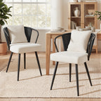 Daluvenix Rattan Dining Chairs Set of 2 Accent Chairs with Rattan Backrest & Teddy Fleece Fabric Cushion