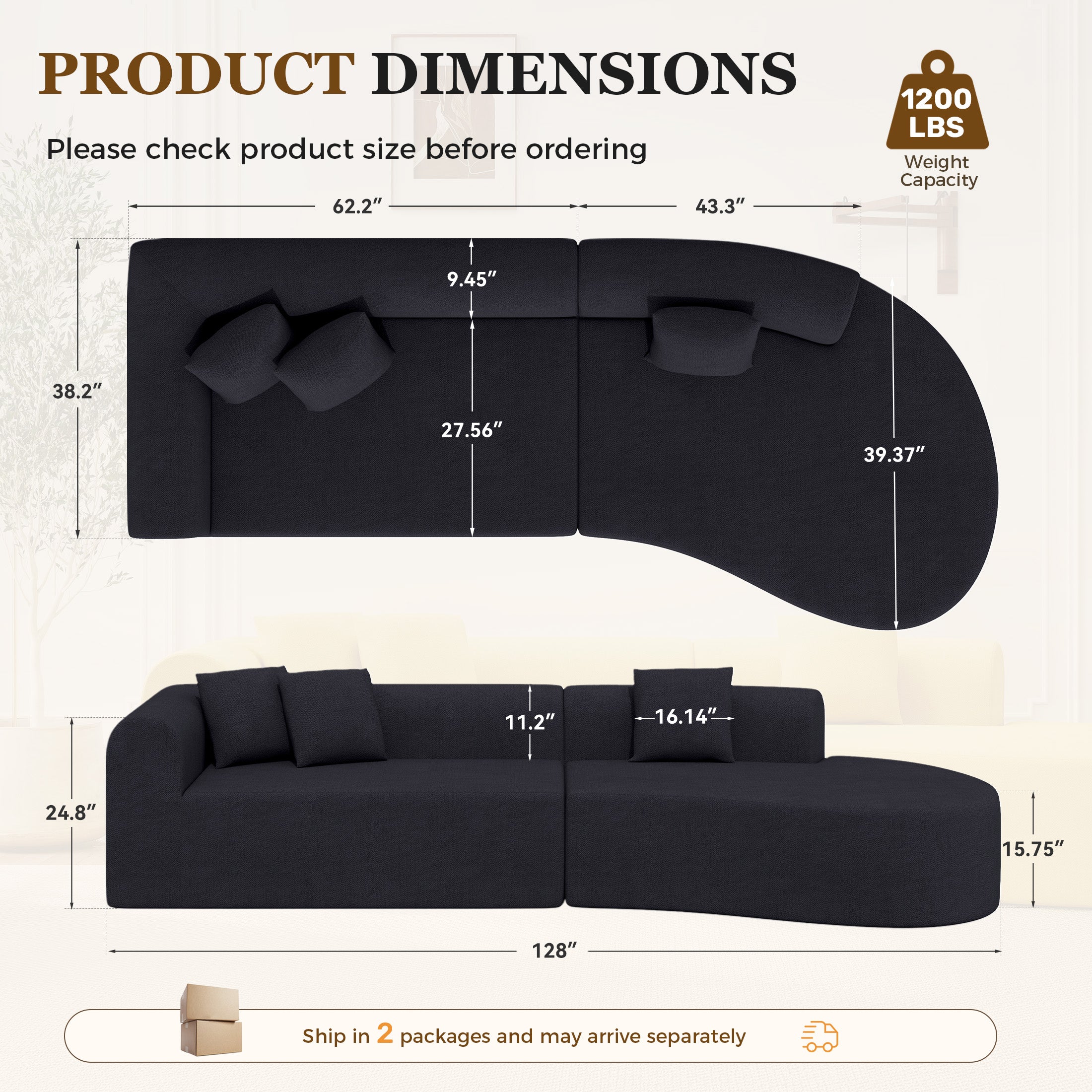 Daluvenix Modern Curved Sofa 126'' Oversized Boneless Cloud Sectional Couch