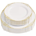 Daluvenix 100 Pcs Gold Plastic Plates for 50 Guests, White and Gold / Rose Gold Disposable Plates, Vintage Disposable Dinnerware for Party, Wedding and Graduation