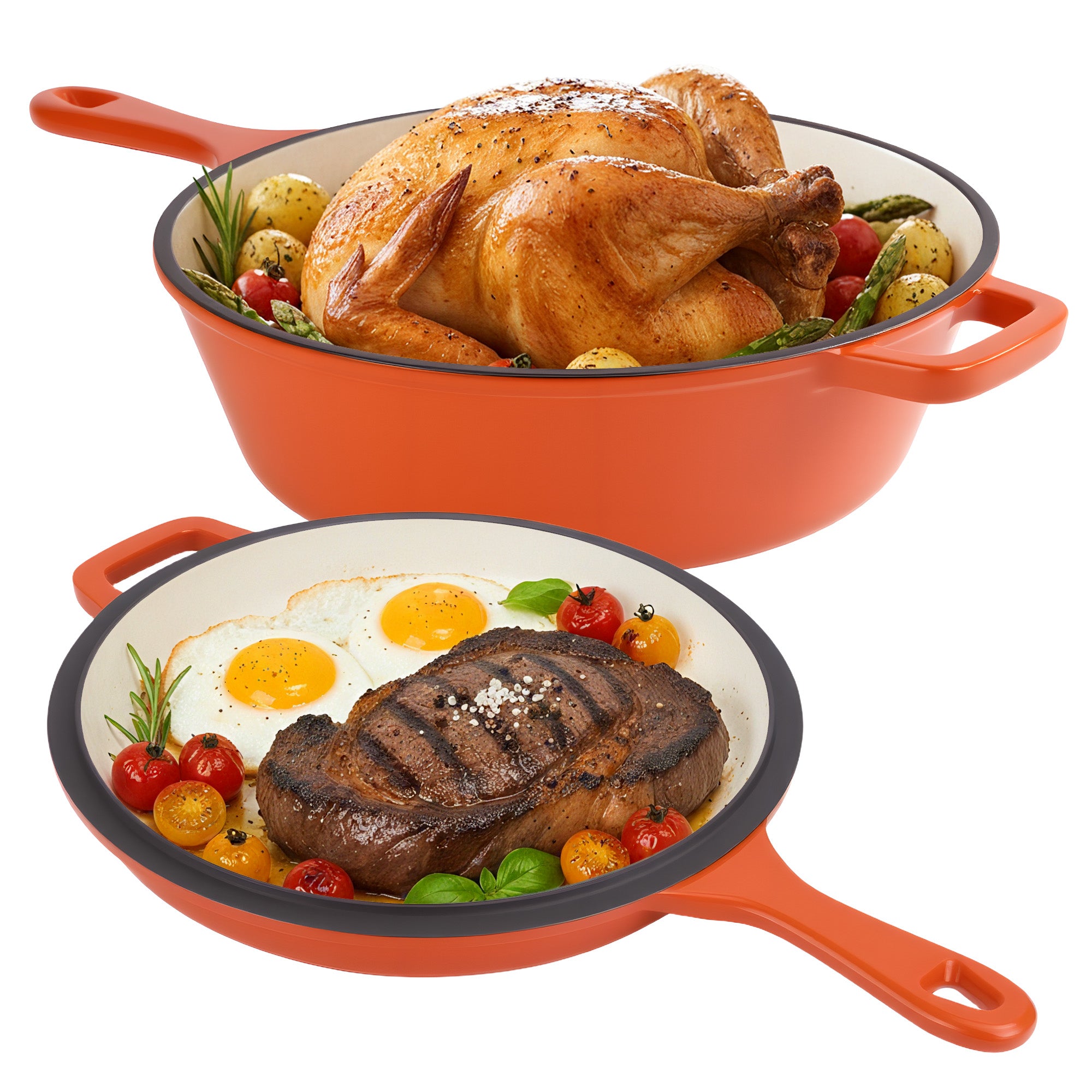 Daluvenix 2 in 1 Cast Iron Dutch Oven Pot with Skillet Lid 3+1.5qt Enamel Dutch Oven Dual Handle