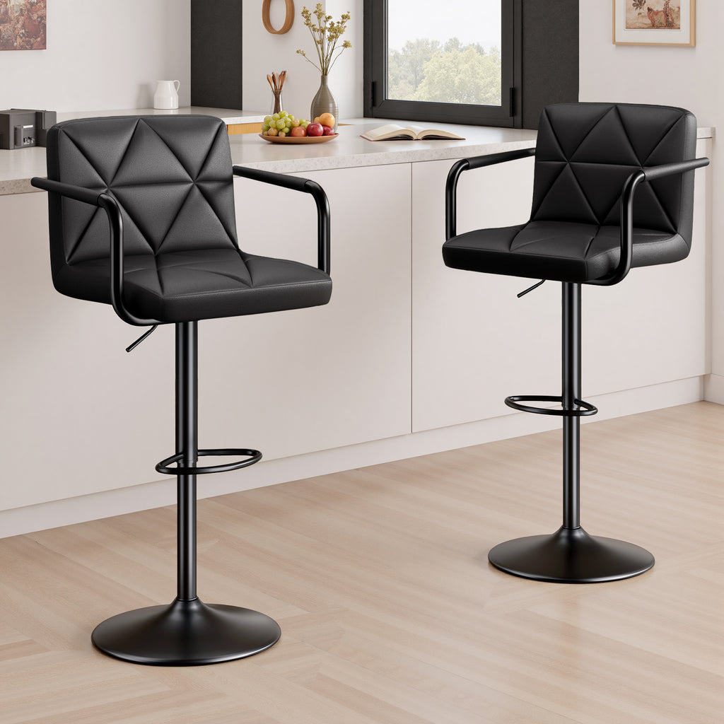 Daluvenix Bar Stools Set of 2 Black PU Leather Adjustable Swivel Barstools
