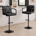 Daluvenix Bar Stools Set of 2 Black PU Leather Adjustable Swivel Barstools