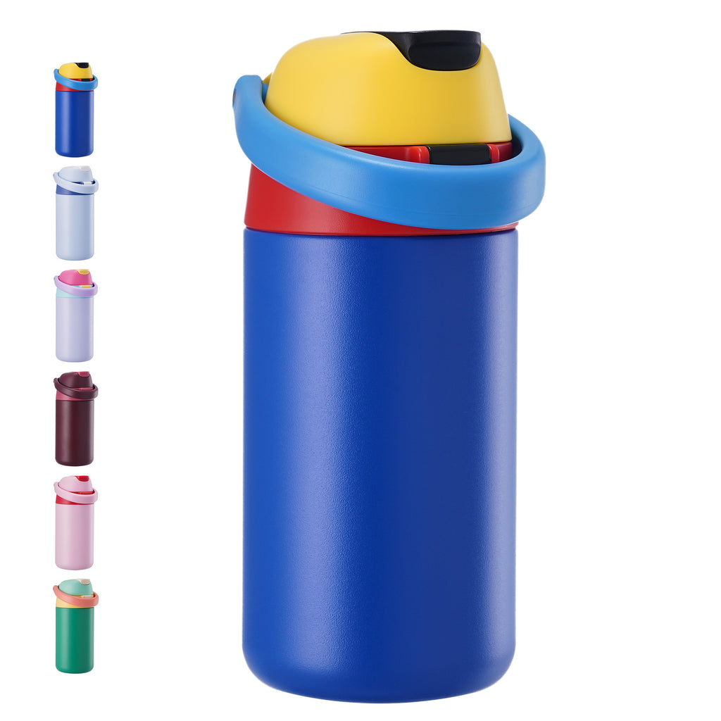 Daluvenix 14oz Kids Insulated Water Bottle with Straw Lids, 2-in-1 Straw and Chug Water Bottle for kids for Sports and School, Leakproof Stainless Steel Toddler Water Bottle BPA Free