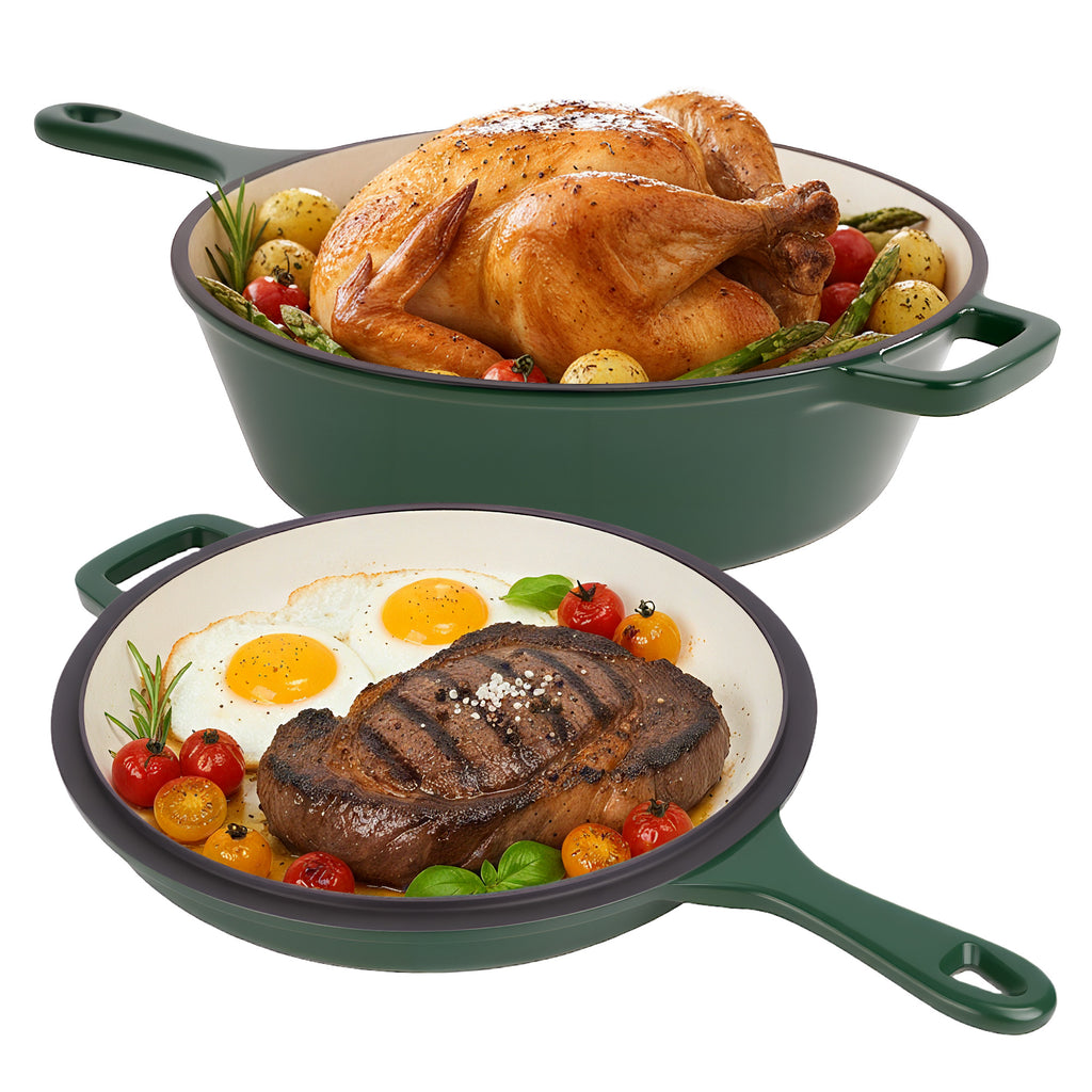 Daluvenix 2 in 1 Cast Iron Dutch Oven Pot with Skillet Lid 3+1.5qt Enamel Dutch Oven Dual Handle