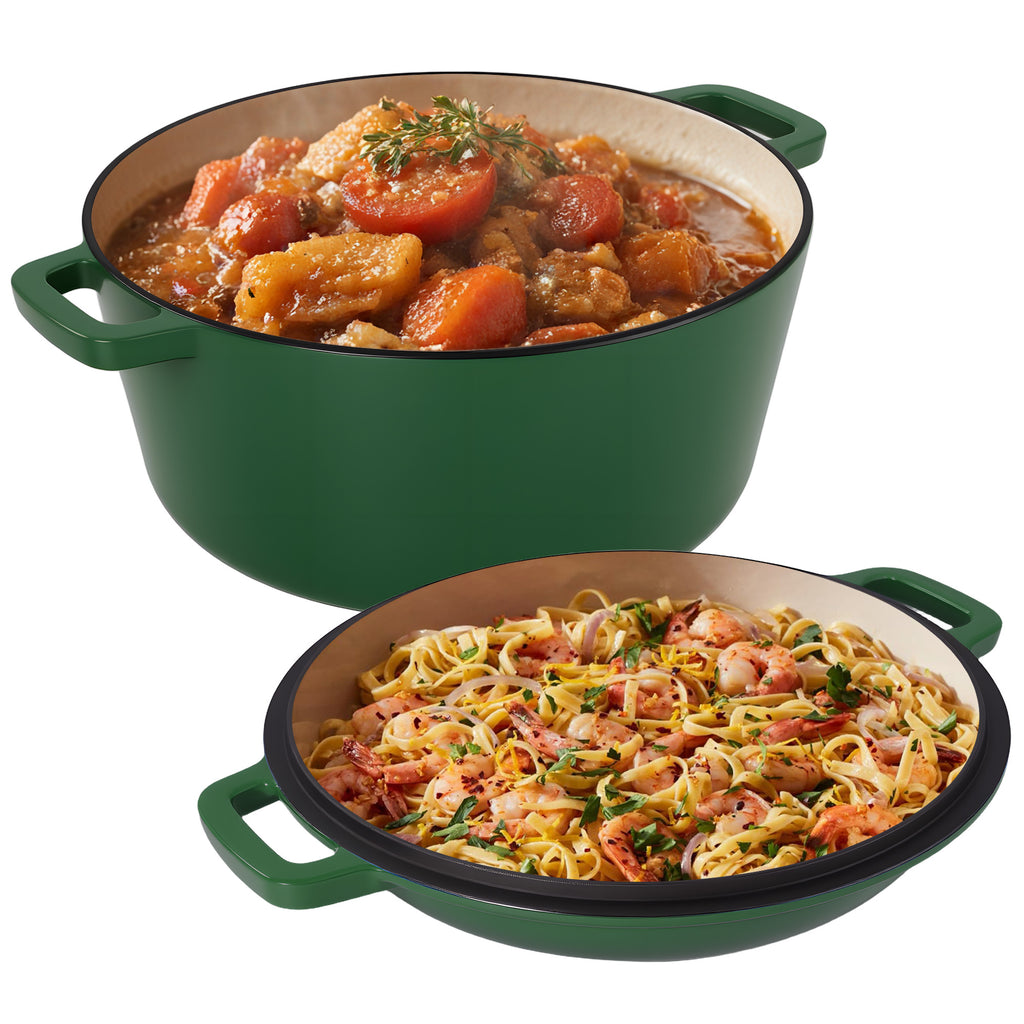 Daluvenix 2 in 1 Cast Iron Dutch Oven Pot with Skillet Lid, 6+2qt Pre-Seasoned Multipurpose Cookware for baking, braising, and stewing